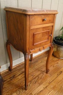 French NIGHTSTAND ~ Antique Carved Lamp Table Louis IV Marble Walnut