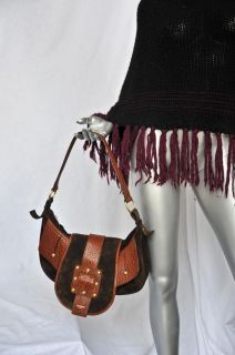 Yves Saint Laurent Brown Suede Leather Studded Purse Buckled Hobo Bag
