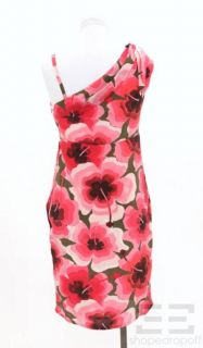 Love Moschino Pink Green Floral Silk Draped Shoulder Dress Size 2 New