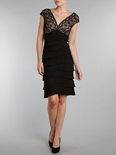 Eliza J Tiered jersey dress with embroidered bodice Black   