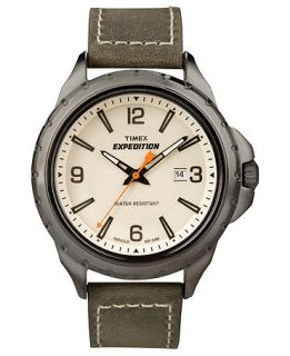 Timex Watch, Mens Expedition Olive Green Leather Strap 43mm T49909UM