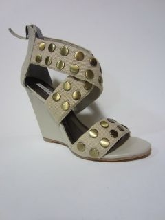 Lovely People Womens Abelia Crème Studded Straps Wedge Sandals 7 $121