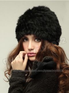 Low Low Low 100 Real Knitted Rabbit Fur Hat Cap Handmade Warm 11