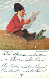 Paul Lothar Muller Whats New Gnome Reading Newspaper Frog K18805