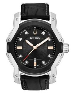 Bulova Watch, Mens Wintermoor Diamond Accent Black Leather Strap