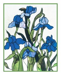 Louis Comfort Tiffany Blue Irises Flower Counted Cross Stitch Chart