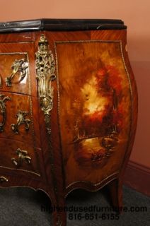 Louis XV Hand Painted Marble Top Bombay Chest Commode