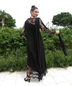Loris Azzaro France Chiffon Lace Vntg Gown Dress FR46