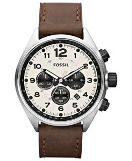 Fossil Watch, Mens Chronograph Flight Brown Leather Strap 46mm CH2835