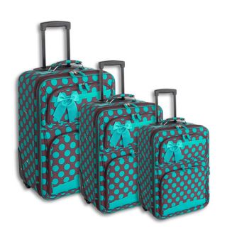 Polka Dot 3 Piece Luggage Suitcase Set Blue Brown