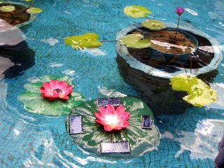 GOLDENLITE888 Solar Power Lotus Pond Water Fountain Color LED Light