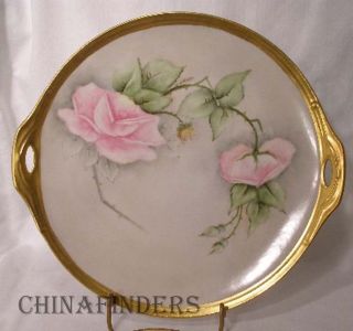 Bavaria Hand Painted Cake Plate Roses Signed