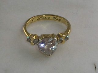 Gold on 925 Silver CZ Cluster Engraved I Love You Ring Size N