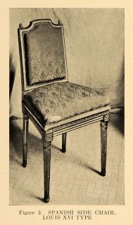1920 Print Louis XVI Style Spanish Chair Upholstered Original Historic
