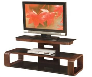LumiSource Curved Birch Wood Veneer w Black Glass Shelving TV Stand TV