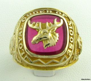 Loyal Order of the Moose Red Stone Ring   10k Yellow Gold Vintage Band