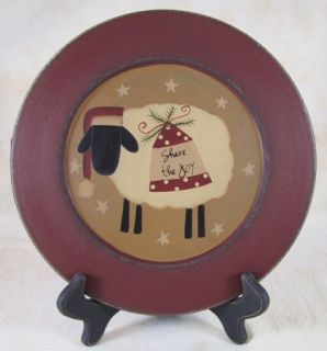 Primitive Wooden Christmas Sheep Share The Joy Plate