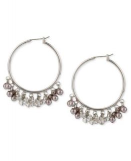 Kenneth Cole New York Earrings, Silver Tone Taupe Glass Pearl Beaded