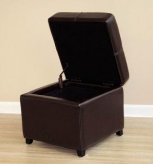 Dark Brown New Leather Storage Cube Ottoman Footstool