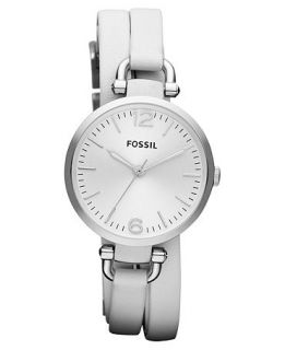 Fossil Watch, Womens Georgia White Leather Triple Wrap Strap 32mm