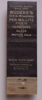 1930s Matchbook Budekes Paints Varnishes Baltimore MD