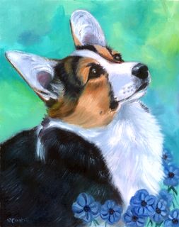 Corgi Puppy Beautiful Original Fine Art Oil Painting by Lyn