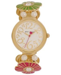 Betsey Johnson Watch, Womens Multi Colored Floral Stretch Gold tone