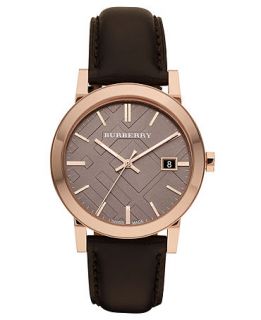 Burberry Watch, Mens Swiss Smooth Brown Leather Strap 38mm BU9013