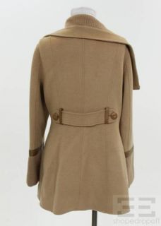 Mackage Camel Wool Rib Knit Trim Asymmetrical Zip Front Coat Size