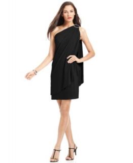 Calvin Klein Dress, Short Sleeve One Shoulder Glitter Cocktail Dress