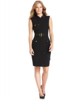 Calvin Klein Dress, Short Sleeve Belted Double Breasted   Womens
