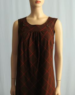 Maeve Anthropologie Mod Check Shift Dress Brown Red 8