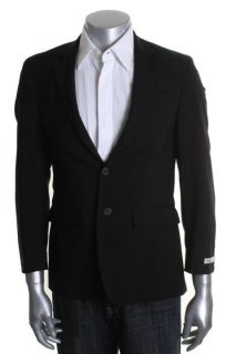Kenneth Cole New Black Wool Notch Collar Lined Slim Two Button