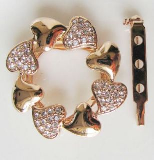 Rose Heart Scarf Clip Also Brooch Gold GF Swarovski Crystal Wedding