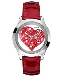 GUESS Watch, Womens Red Glitter Leather Strap 43mm U0113L2   All