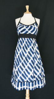 Anthropologie Maeve Blue White Cotton Striped Halter Dress Size 2