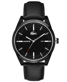 Lacoste Watch, Mens Montreal Black Leather Strap 44mm 2010598   All