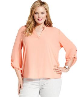 Soprano Plus Size Top, Roll Tab Sleeve Blouse   Plus Size Tops   Plus