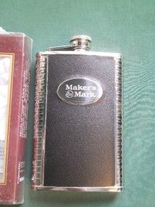Makers Mark Bar Bourbon Whiskey Flask Black Leather New Stainless