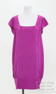 Madison Marcus Fuchsia Pink Silk Cap Sleeve Button Dress Size M