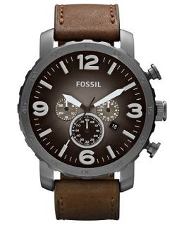 Fossil Watch, Mens Chronograph Nate Brown Leather Strap 50mm JR1424
