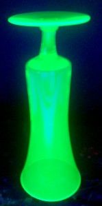 Green Vaseline Uranium Glass Tall Footed Bud Vase Stemware Mint