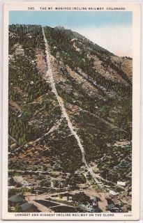 MT Manitou Incline Railway Postcard Colorado Springs Co c1930s Unused