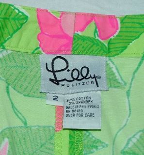 Lilly Pulitzer Mandevilla Green Pink Flower Cropped Pants Womens Size