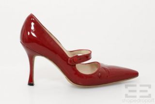 Manolo Blahnik Red Patent Leather Mary Jane Heels