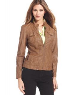 GUESS Jacket, Faux Leather Motorcycle   Womens Jackets & Blazers