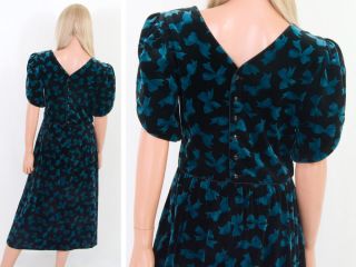 LANZ Green Ribbon Bow PRINTED VELVET Christmas HOLIDAY PARTY Dress M/L