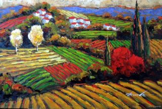 Italian Family Farms Semi Abstract Landscape Stretched 24x36 Oil