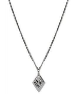 Kenenth Cole New York Necklace, Silver Tone Glass Double Diamond Shape
