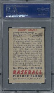 1951 Bowman Mickey Mantle 253 Rookie NY Yankees PSA 2 MC